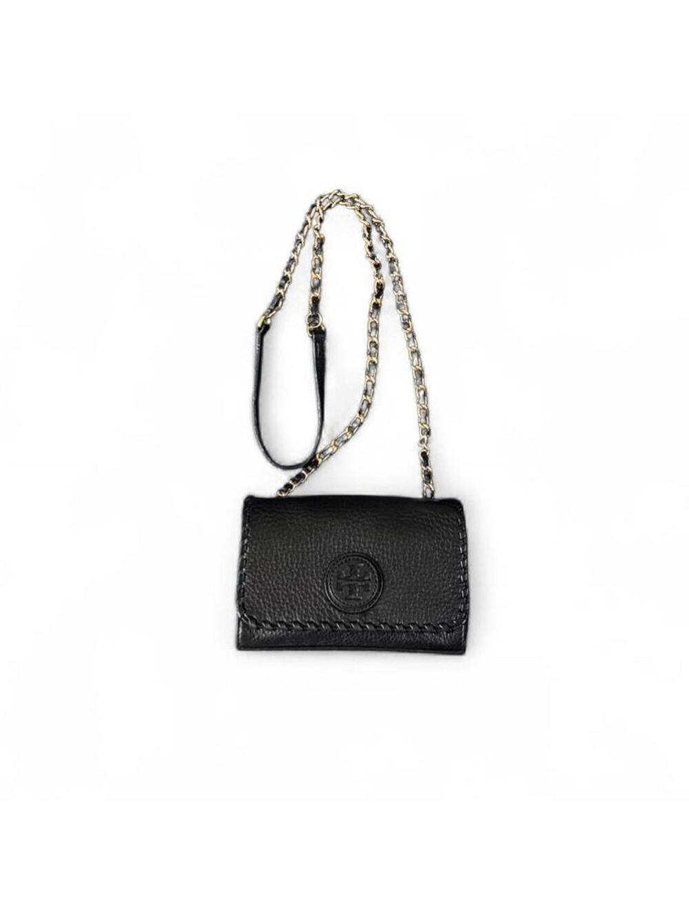 Tory Burch Small Black Leather Evening Shoulder Bag with Gold Hardware